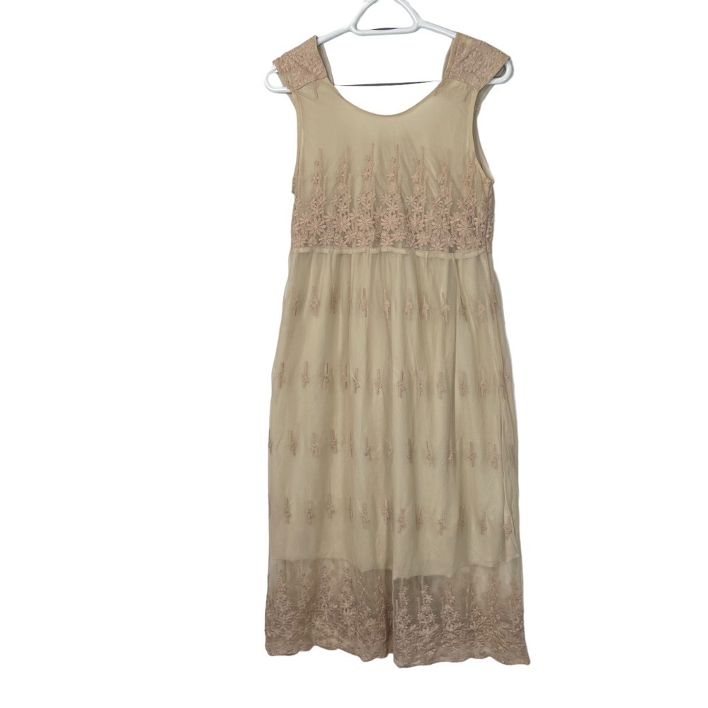 Sweewe Paris Women's Dress Size M/L Cream Lace Overlay Pearl Buttons Sleeveless